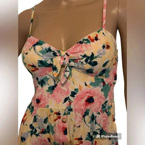 AUW Floral Spaghetti Strap Smocked Back Mini Spring Dress Women’s Size M - Picture 2 of 8